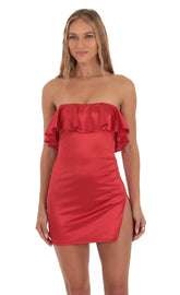 Satin Bodycon Mini Dress in Red